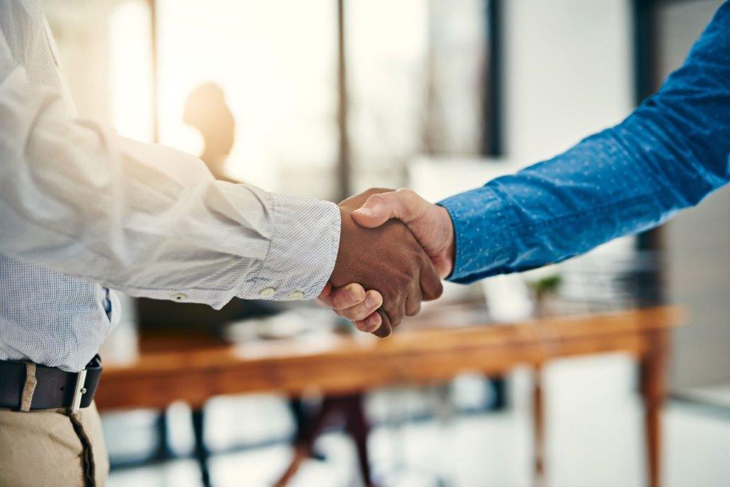 Men are shaking hands firmly