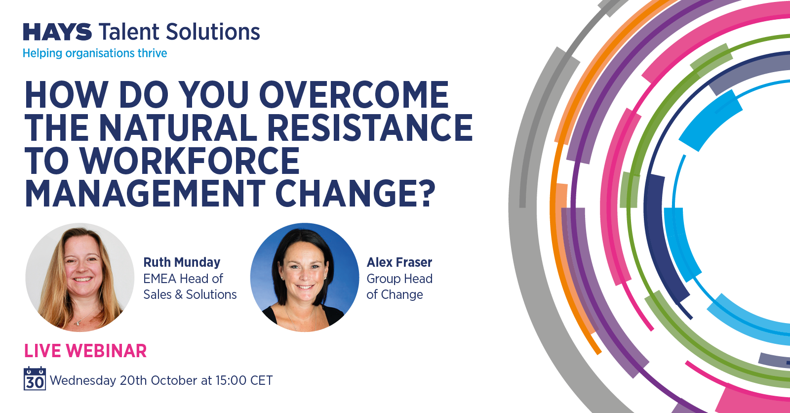 Rechts: Bunter Strudel; Links: Überschrift auf Englisch & Fotos der Referentinnen Ruth Munday & Alex Fraser