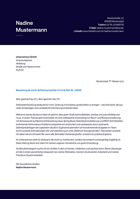 Anschreiben-Vorlage für Berufseinsteigende