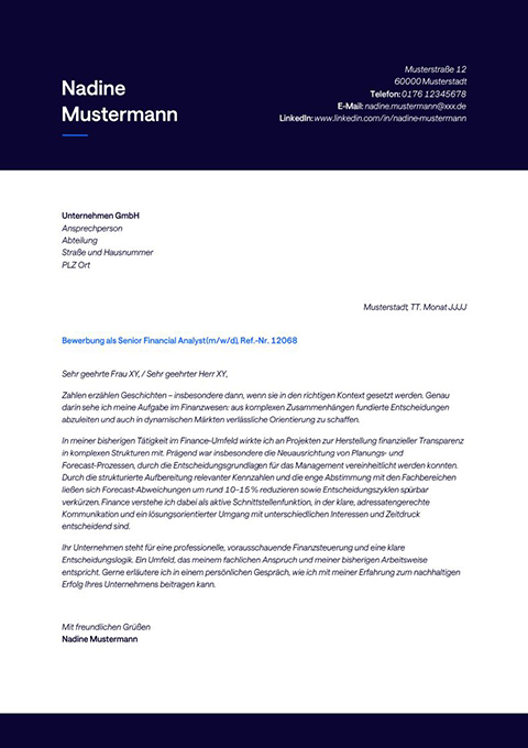 Anschreiben-Vorlage für Berufserfahrene