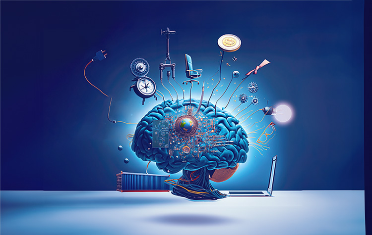 Durch KI modelliertes Gehirn mit Vernetzungen zu Arbeitsgegenständen