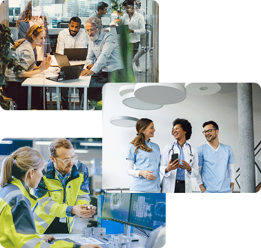 People in three pictures are employed in different forms of employment.