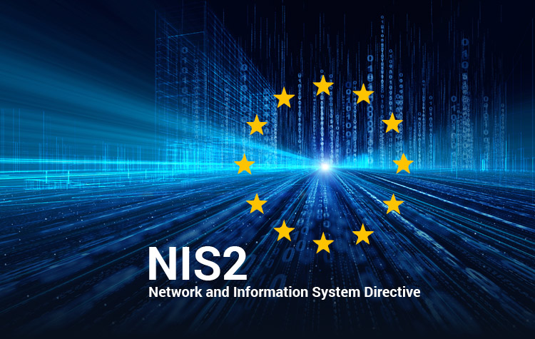 Digitale blaue Weltkugel mit NIS2 Beschriftung