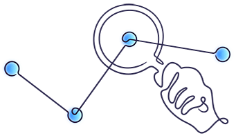 Illustration - Magnifying glass examines process steps