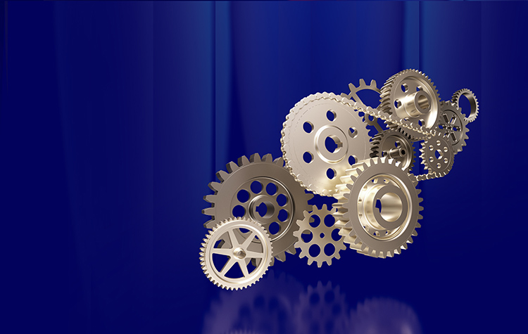 Mehrere Zahnräder auf blauem Hintergrund