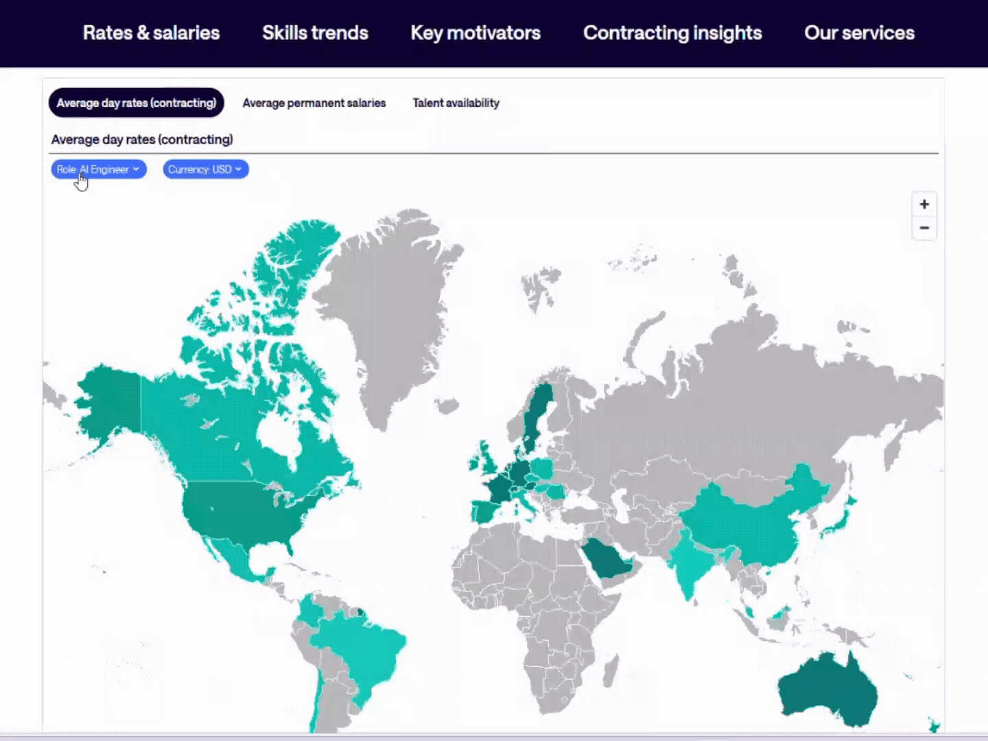 Animierte Vorschaugrafik des Techt Talent Explorer im Bereich Ländervergleich